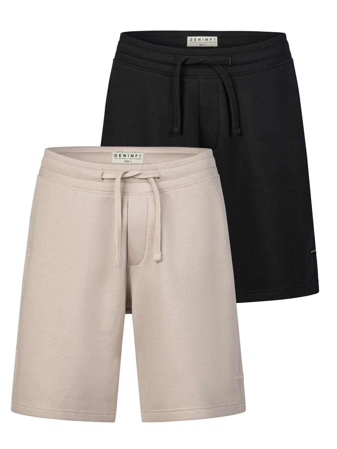 DENIMFY Kurze Hosen Herren DFPablo 2er Pack Regular Fit Sweat Shorts | Bermuda Sportshorts Sommer Beige Schwarz Grau S M L XL XXL 3XL 4XL 5XL