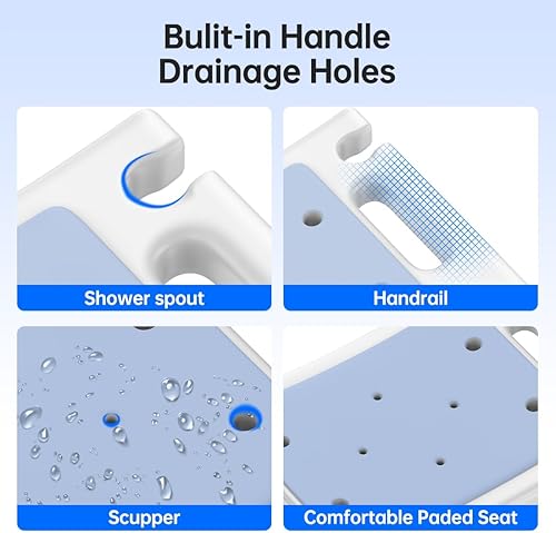 Miniatura 5 de Silla de ducha resistente de 500 libras, asiento de baño acolchado con tubo ajustable de 6 alturas, banco de ducha antideslizante sin herramientas,