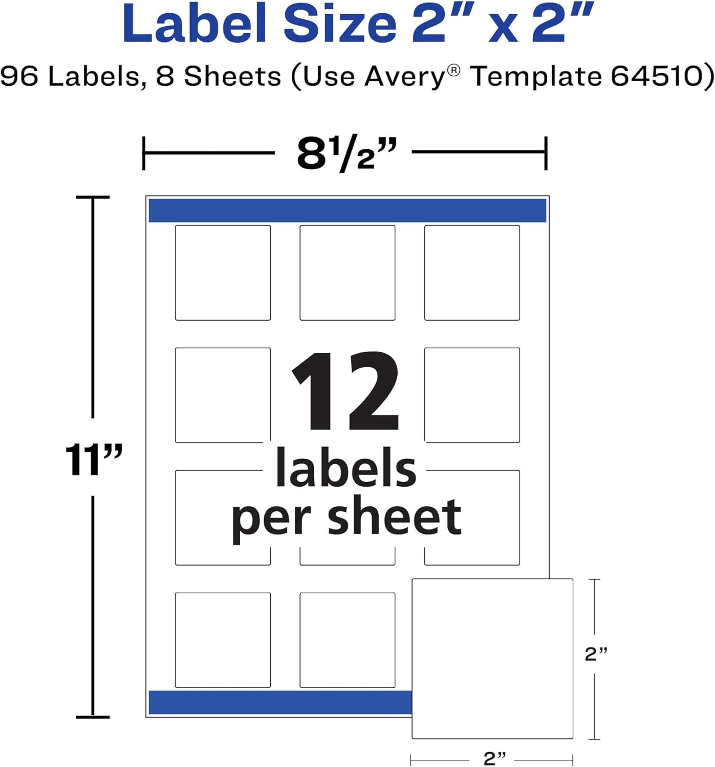 Avery Durable Waterproof Square Labels with Sure Feed Technology, 2" x 2", White, Laser & Pigment-Inkjet Compatible, 96 Blank Labels Total, Great for Branding, Packaging, and More (64510) - Image 7