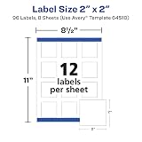 Avery® Durable Waterproof Square Labels, Sure Feed® Technology, 2" x 2", White, Laser & Pigment-Inkjet Compatible, 96 Blank Labels Total, Great for Branding, Packaging, and More (64510) – view 7
