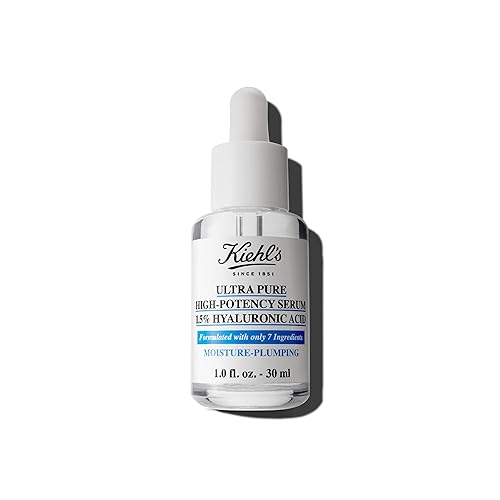 Kiehl's Suero ultra puro de ácido hialurónico de alta potencia al 1.5%, suero facial concentrado para piel seca, aumenta instantáneamente la