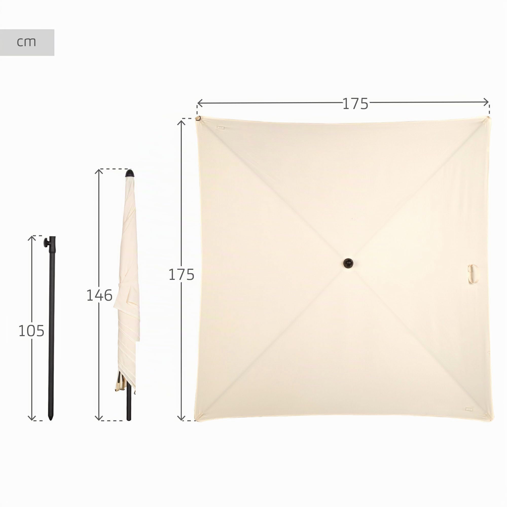 AKTIVE Ombrellone da giardino quadrato, 175x175 cm, Beige, Palo in acciaio inclinabile
