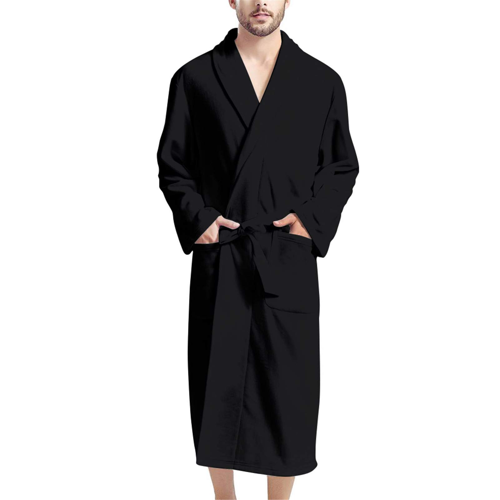 Belidome Herren-Bademantel mit Taschen, langärmelig, weich, lang, für Spa-Party