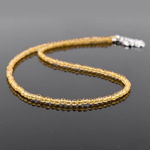 Miniatura 3 de Genuine Yellow Citrine Gemstones Choker Necklace, Micro-Faceted Beads Stones, Healing Crystals, Silver Plated, Adjustable, Birthstones, Women