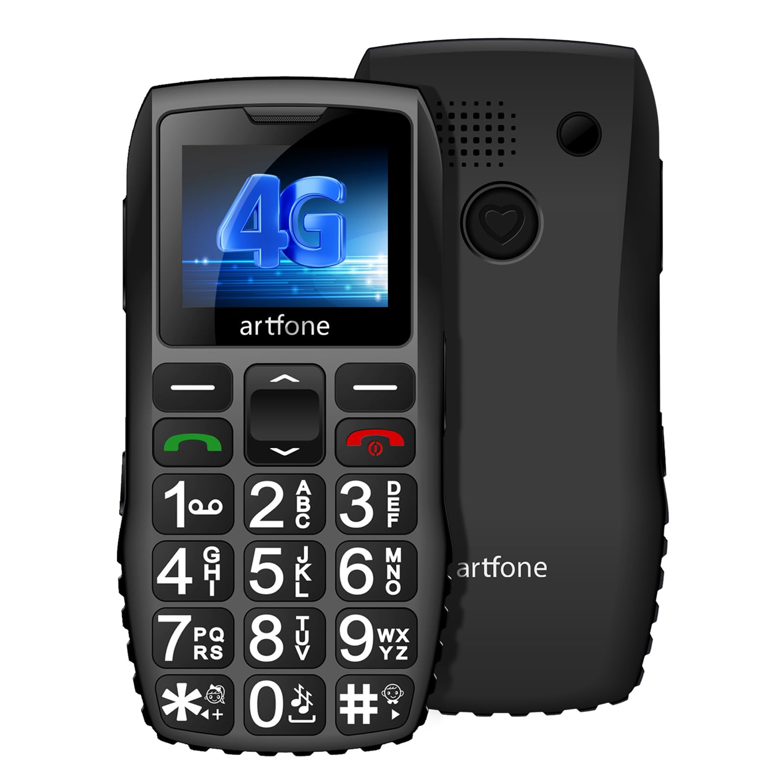 artfone C1+ 4G Telefono Cellulare per anziani | Tasto SOS, base di ricarica, altoparlante, chiamata rapida, Bluetooth, USB-C | Telefono robusto con annuncio dell’ora | Menù italiano | Grandi tasti