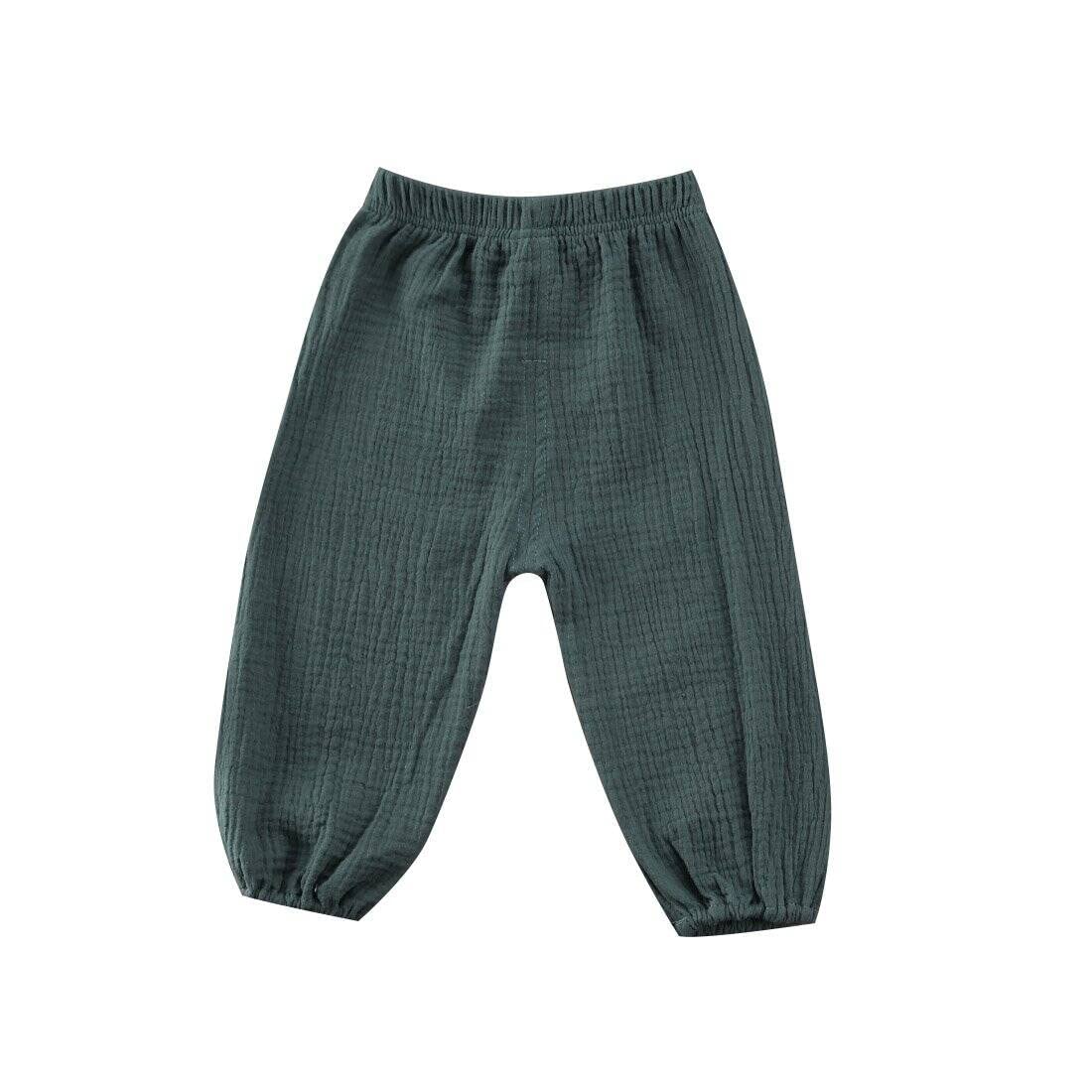 Geagodelia Pantaloni Saraouil per Bambini Unisex in Mousseline con Elastico in Vita Pantaloni Estivi per Bambini Jamble Large, verde, 1-2 Anni