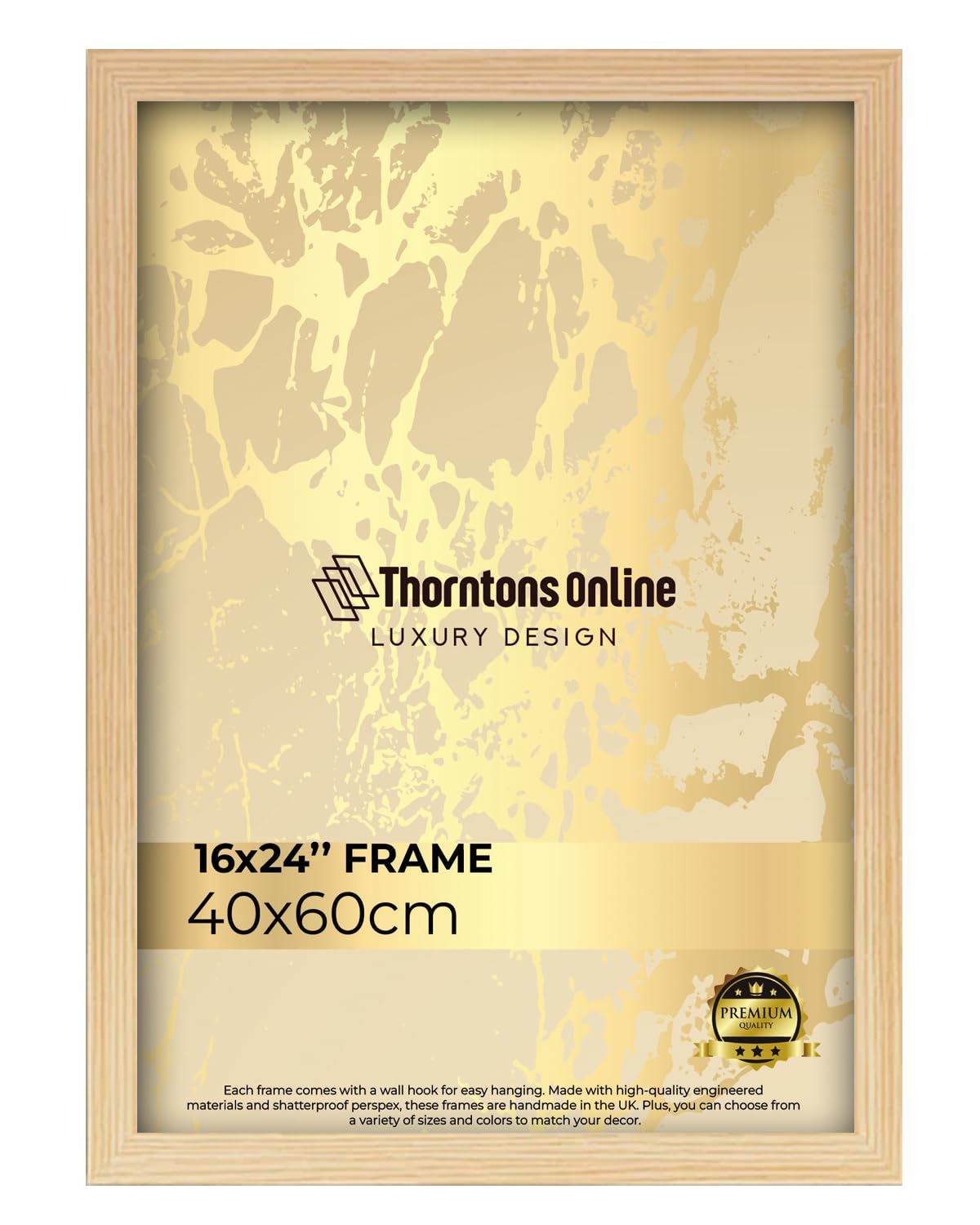 Thorntons Online Modern Pine 40 X 60 Cm Poster Frame Crystal Clear Acrylic Front Picture Photo Frame 60X40cm Mdf Backing With Both Ways Hanging Hooks - Home Office Use