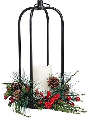 Miniatura 8 de Farol de metal de Navidad de 15 pulgadas para decoración de Navidad al aire libre con soporte LED sin llama, linterna colgante decorativa para