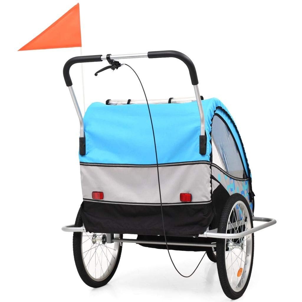 BaraSh Cochecito y Remolque de Bicicleta para niños 2-en-1 Azul Gris Remolque Bicicleta niños portaequipajes Bicicleta