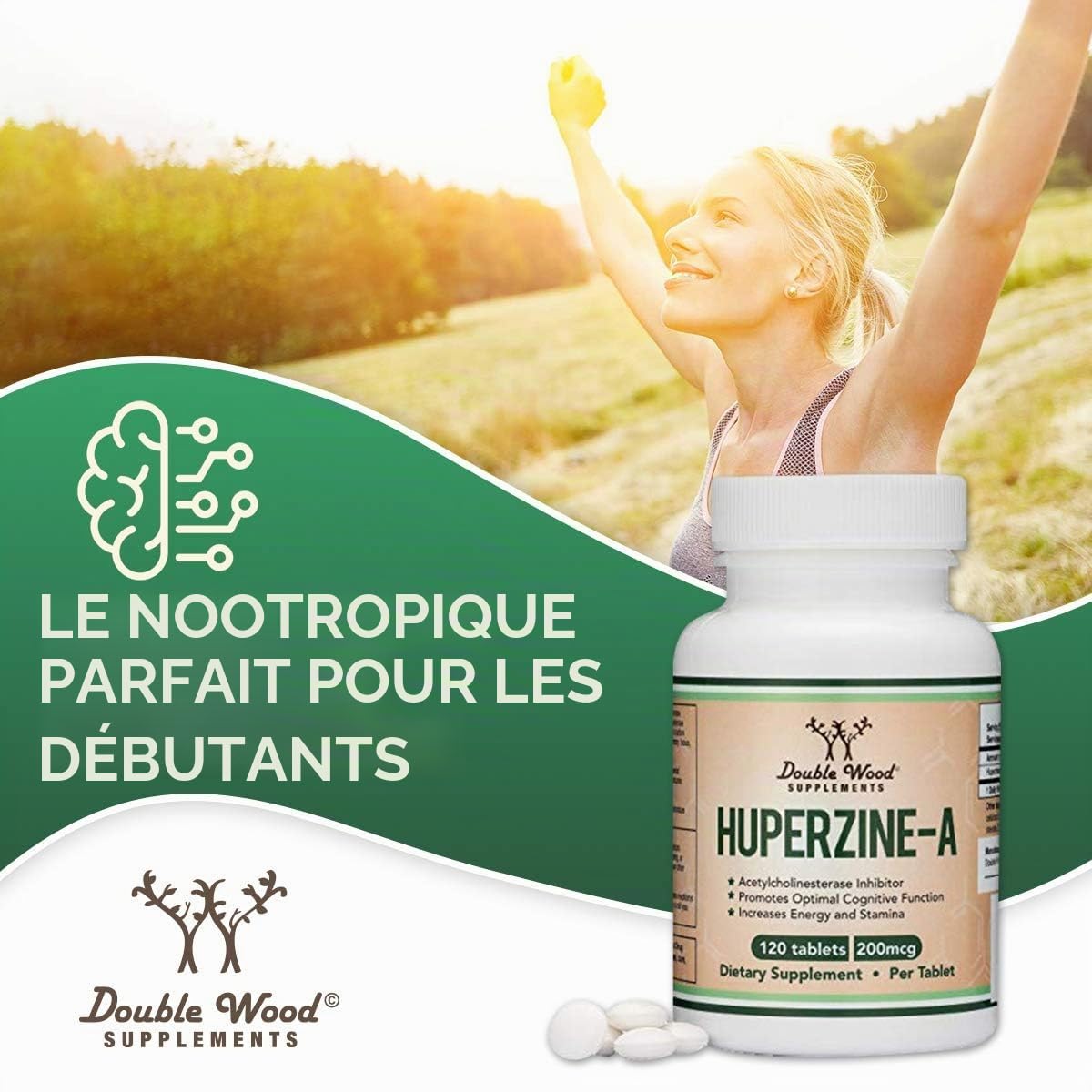 Double Wood Supplements L-Huperzine A 1 capsules (Testé par des tiers) Pack de 120