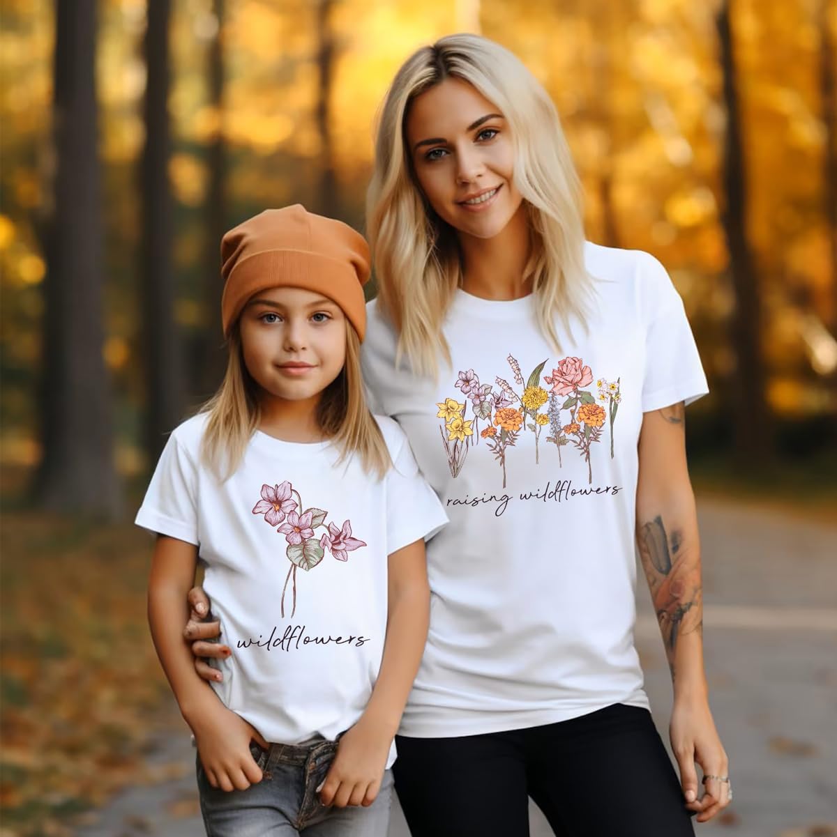 LOTUCY Raising A Wildflower Shirt Mom Toddler Matching Tshirt Mommy and Me Matching Tee Mother Daughter Son Mama Mini Outfit
