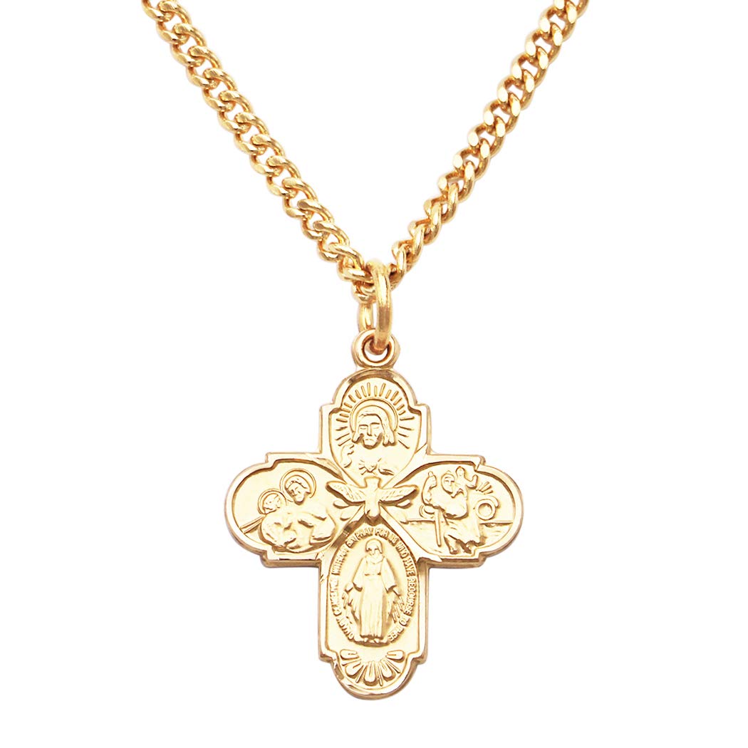 Rosemarie's Religious Gifts Small Four Way Cross with Holy Spirit Pendant Necklace, 18"
