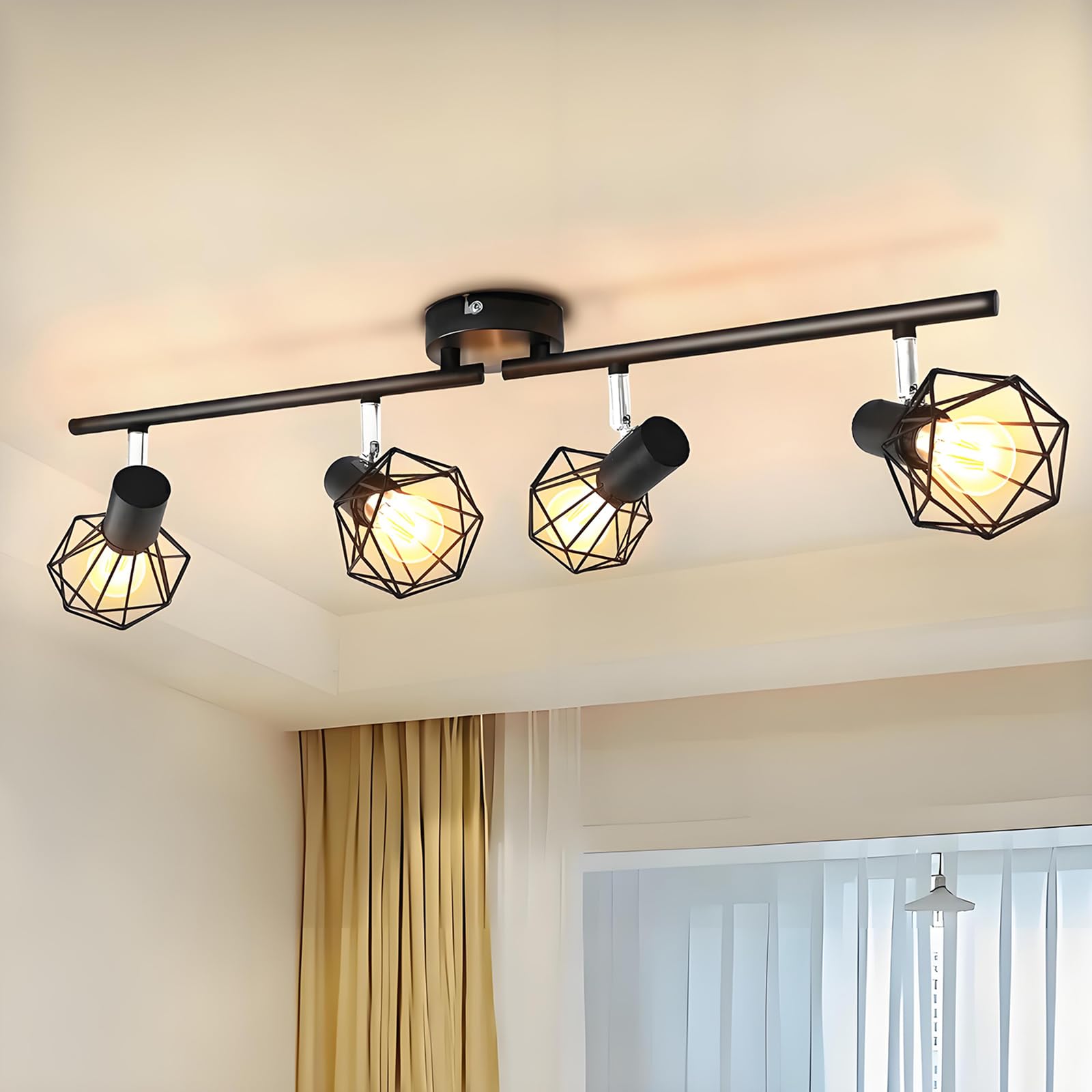 faretti soffitto orientabili, lampadario faretti con 4 Attacco E14,lampada da soffitto retrò, applique soffitto per Cucina, Soggiorno, Camera da Letto,neri(Senza Lampadina)