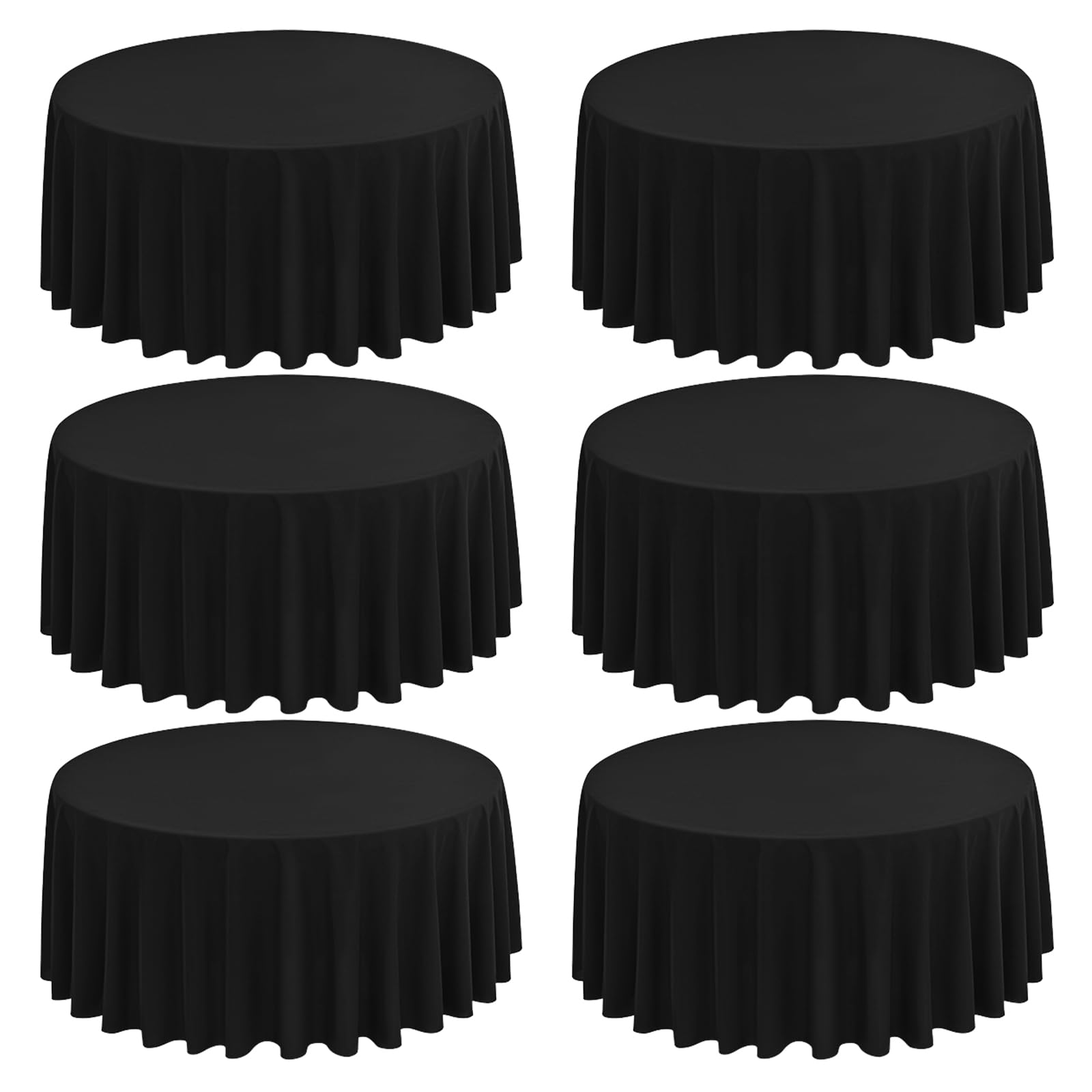 FXKS 6 Pack Black Round Tablecloth 70 Inch Circular Black Table Cloth Stain and Wrinkle Resistant Tablecloths Reusable and Washable Polyester Fabric Table Covers for Buffet Wedding Party and Banquet