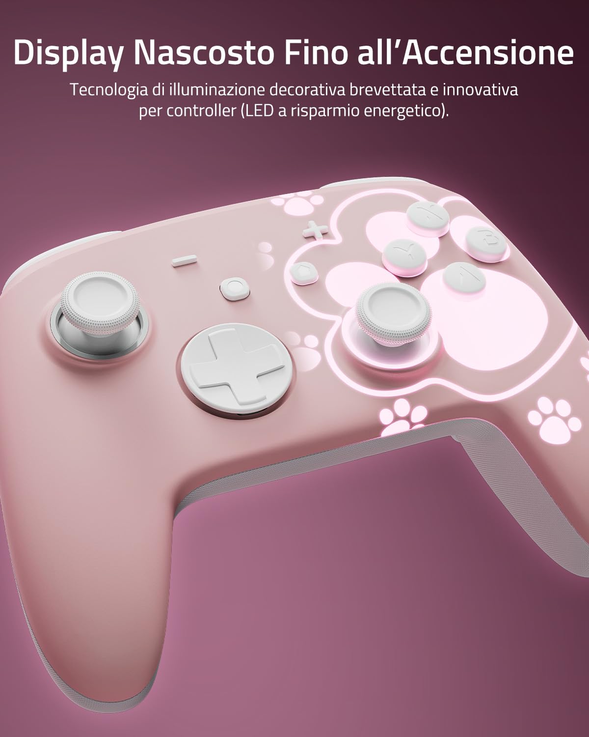[Motivo luminoso] Controller Switch Pro Wireless Compatibile con Switch/OLED/Lite, Firefly Controller Bluetooth con 7 Colori LED/Paddle/Turbo - Gatto Zampa Rosa