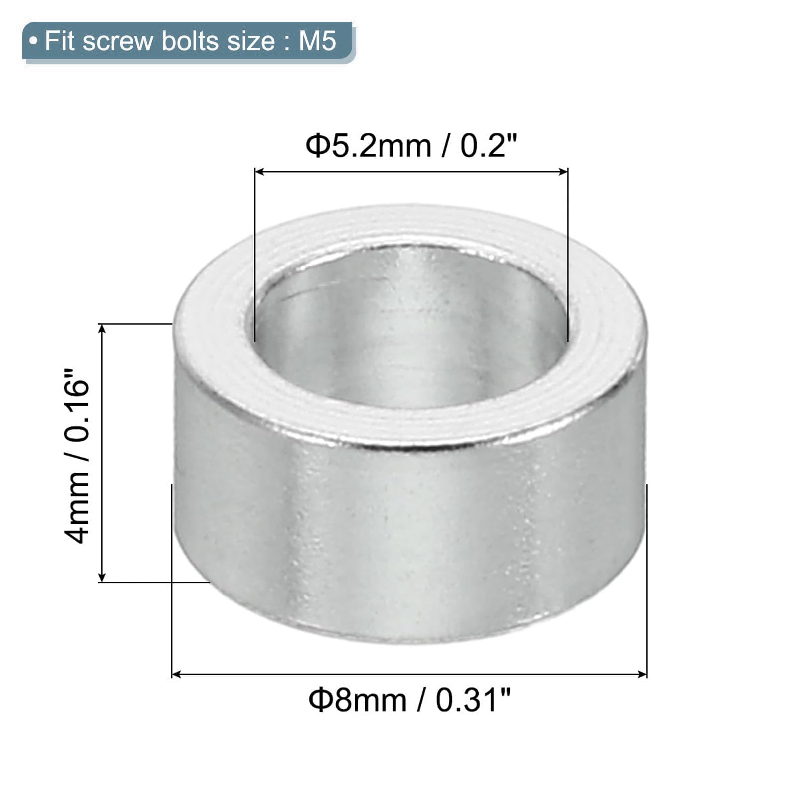 TOP-VIGOR 10Pcs M5 Aluminum Spacer, 5.2mm ID x 8mm OD x 4 mm Length Metal Spacer - Image 2