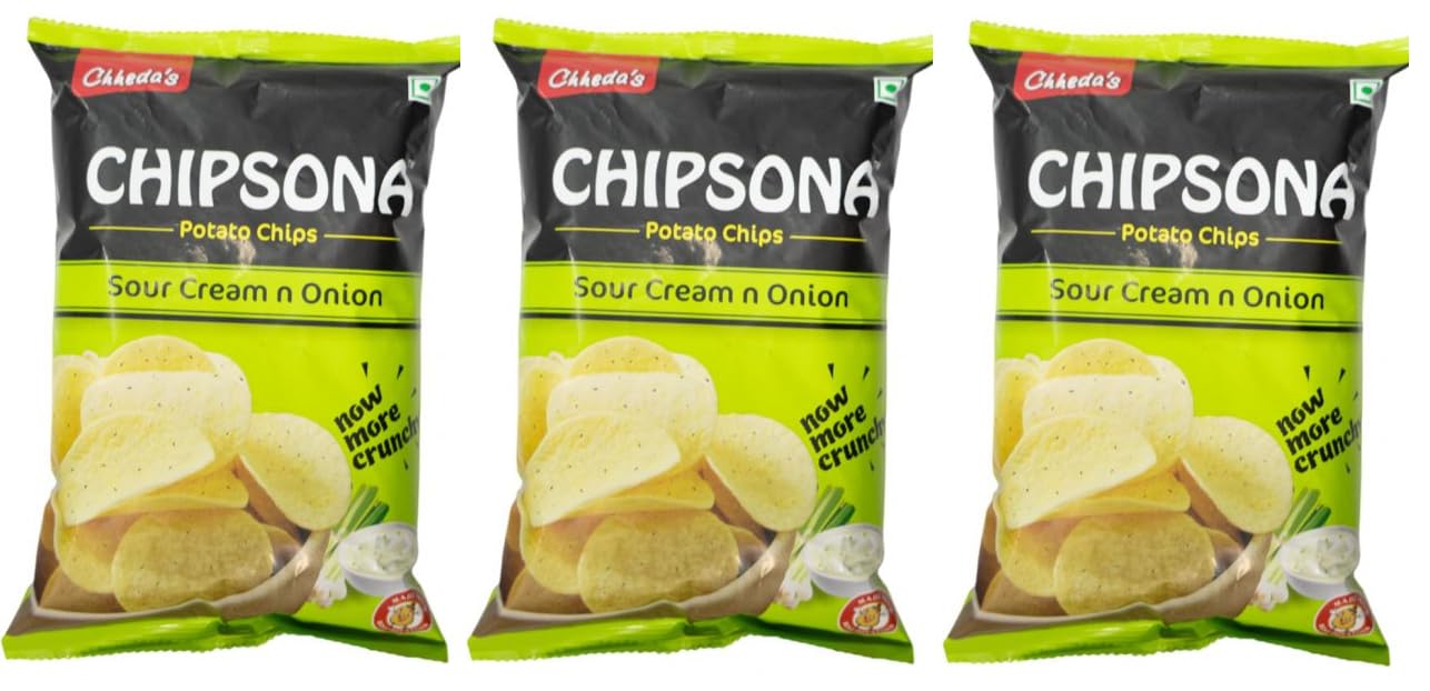 Sponsored Ad – Chipsona Sour Cream & Onion Potato Chips 90g x 3 Pack | Crispy & Crunchy Snack | 100% Vegetarian | Party & Travel Snacks