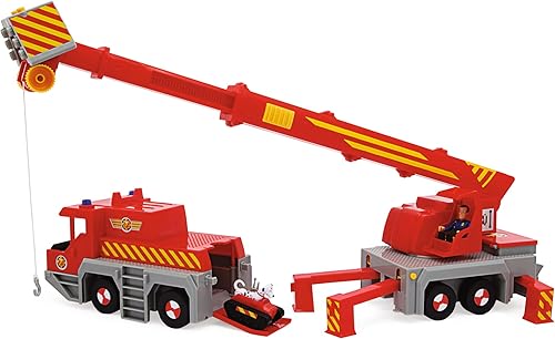 Simba 109252517 Fireman Sam Toy Crane (19.7 in) Vehículo de rescate 2 en 1 (coche y grúa) para niños a partir de 3 años con cabrestante, figura, luz