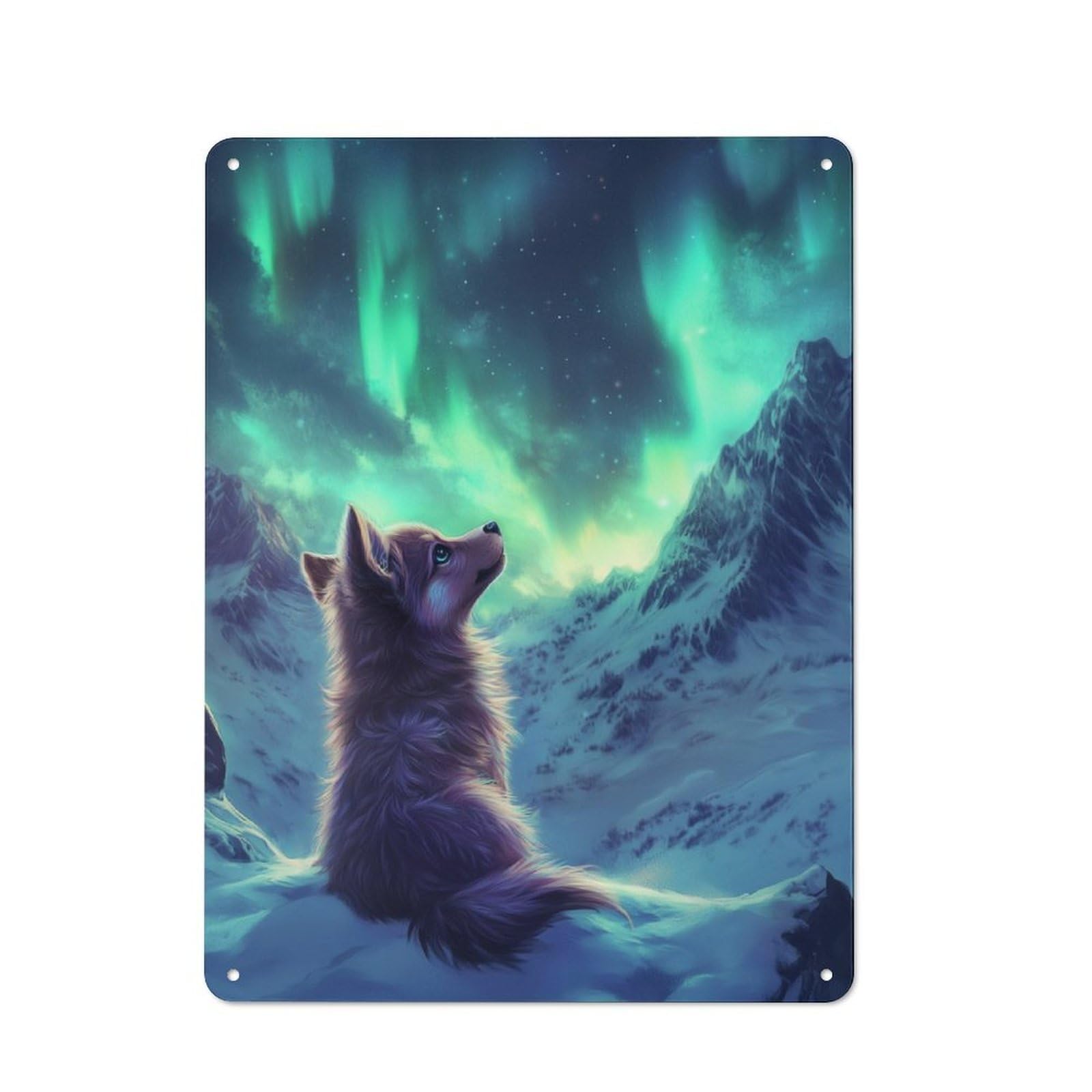 Junmoney Northern Lights Dog Aurora Metal Plaque 40X30cm With For Pub Or Café, Rustic Decor, For Pub Decor Enthusiasts
