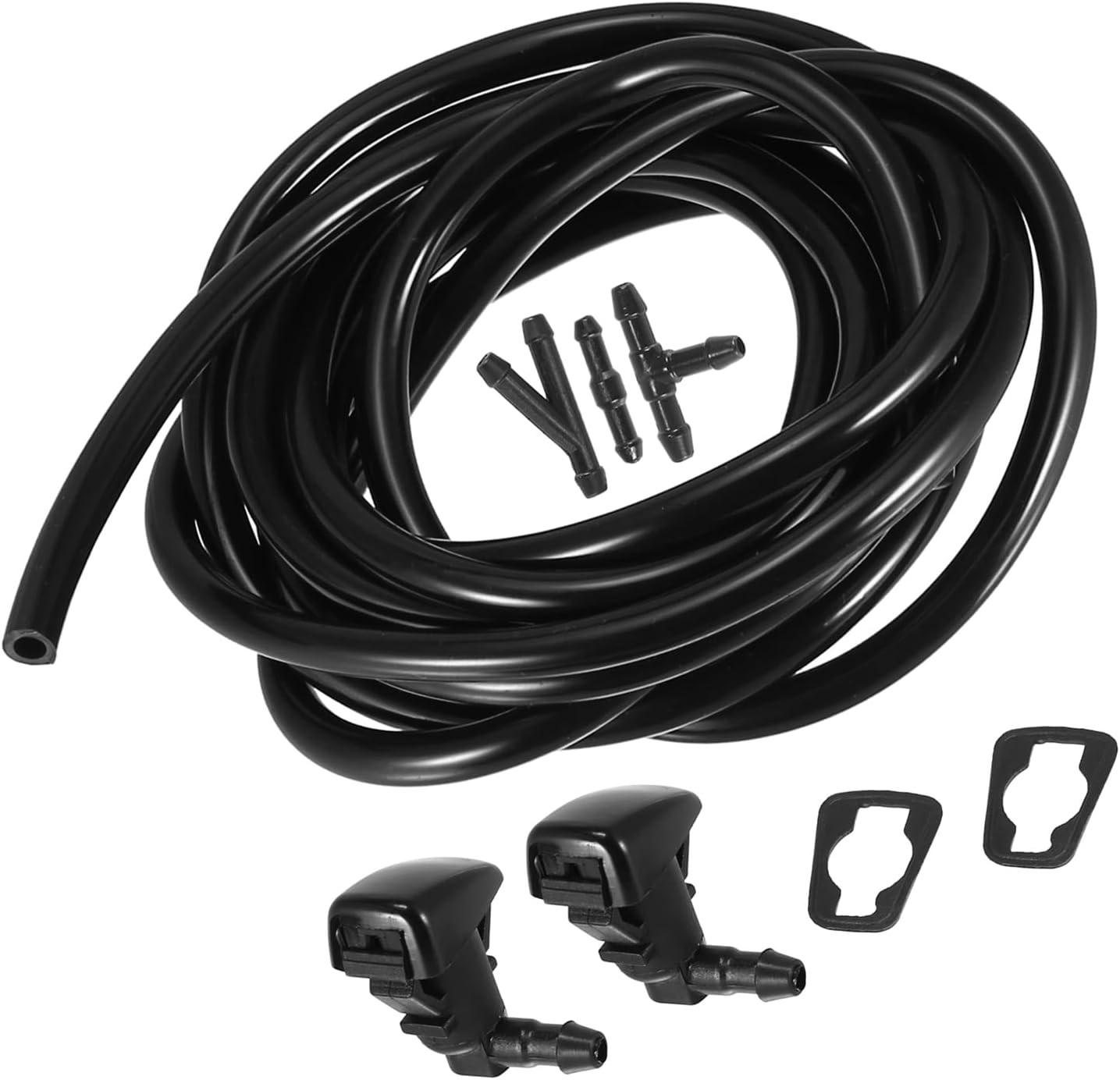 Front Windshield Wiper Nozzles Kit for Cadillac CTS with Gaskets 2.5 Meter Fluid Hose - Pack of 6 Black Replacement