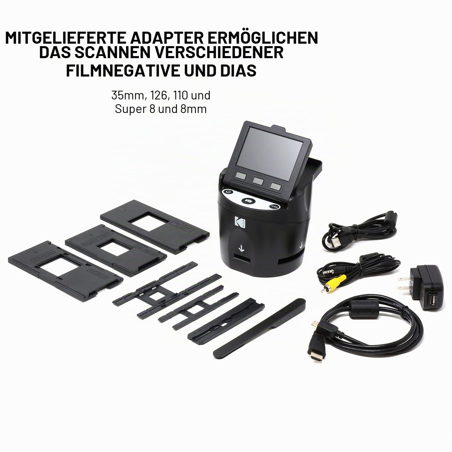 KODAK Digital Film Scanner 35mm 126 110 Super 8 8mm JPEG 3,5-Zoll LC-Display EasyLoad RODFS35 Schwarz
