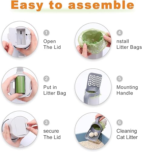 Miniatura 6 de Cuchara de arena para gatos con bolsa de repuesto para mascotas, pala de arena duradera para gatos, pala de arena para gatos, pala portátil para