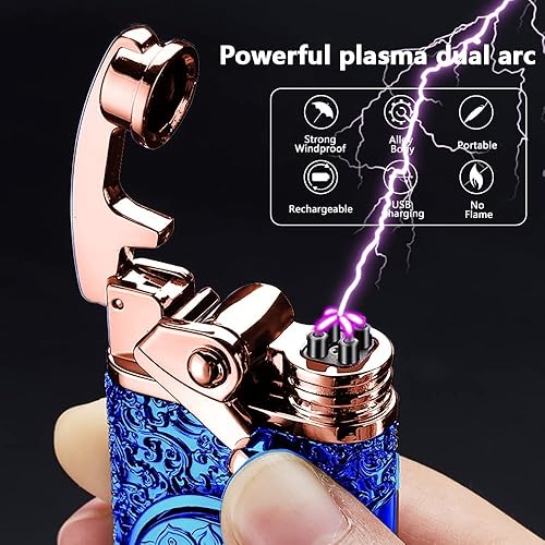 Miniatura 2 de Encendedor eléctrico de doble arco, recargable por USB, resistente al viento, sin llama, encendedor de velas, encendedor fresco con caja de regalo