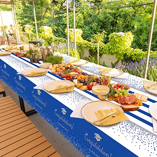 3Pack Class Of 2023 Graduation Tablecloths,Plastic Disposable Tablecloth ,Foil Dot Table Cover For 2023 High School University College Graduation Party Decoration,54 X 108 Inch (Blue And Sliver ) #TOP5