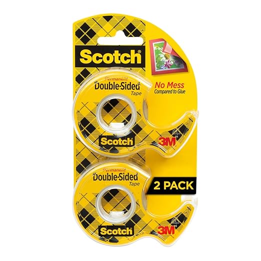 Scotch Double Sided Tape with Tape Dispenser, Office and School Supplies for Arts and Crafts, Alternative to Scrapbooking Tape, 0.5 in. x 400 in., 2 Rolls with Dispensers