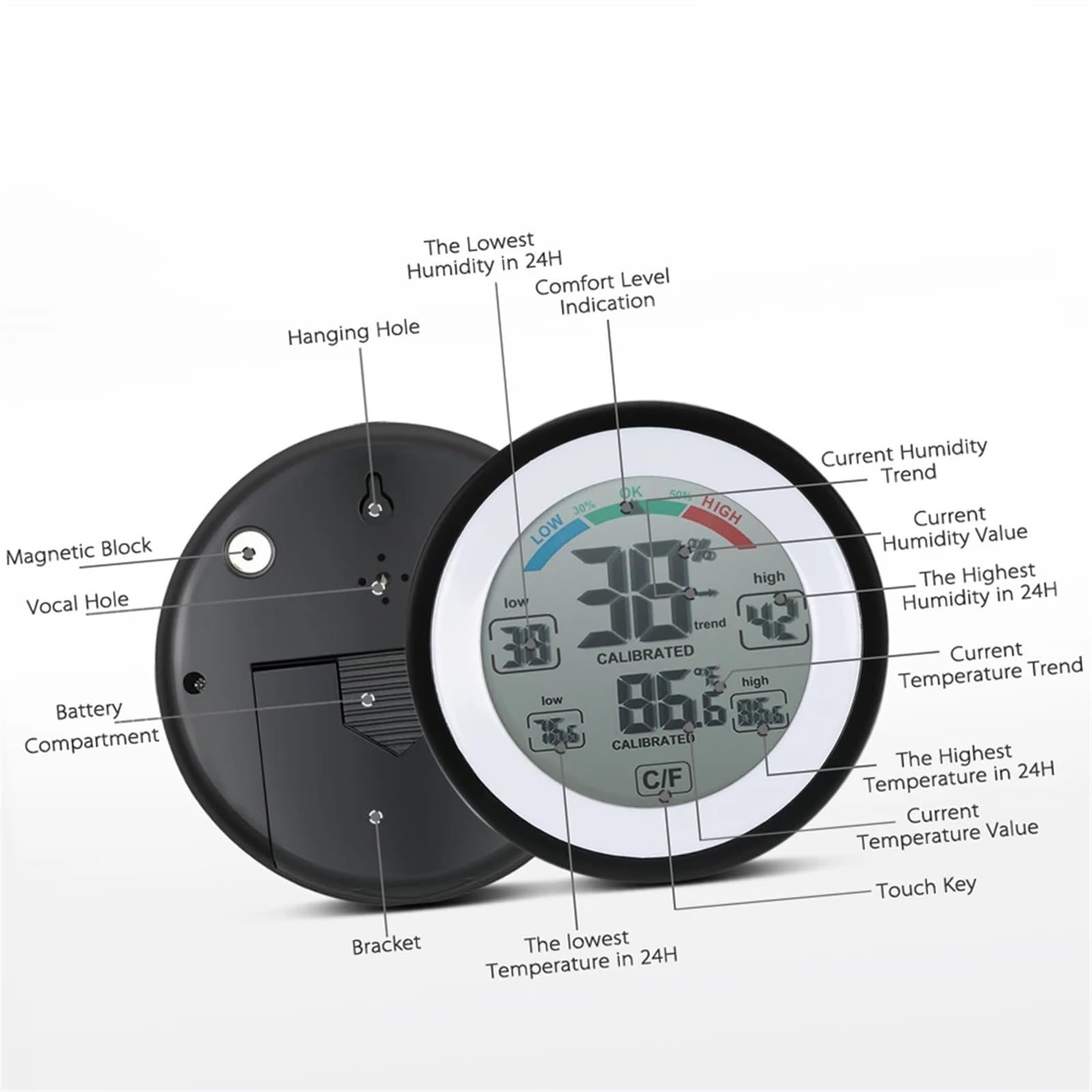Termometro Digitale, igrometro, misuratore di Temperatura e umidità, visualizzazione del Valore Massimo e Minimo, misuratore di Temperatura e umidità