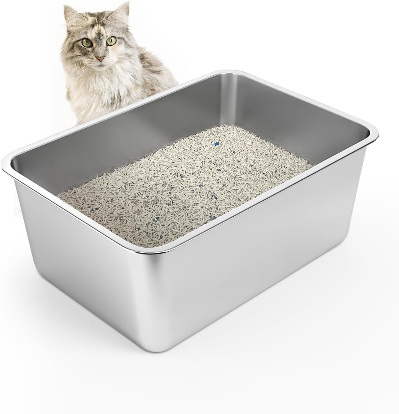 WENBOKMIN Stainless Steel Cat Litter Box, 8in Deep Cat