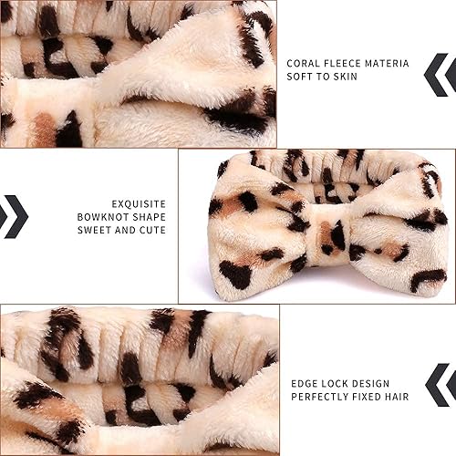 Miniatura 4 de Casoty 6 Pcs Spa Headband, Bow Hair Band, Soft Coral Fleece Makeup Headband, Makeup Headband, Makeup Hair Band, Skincare Headbands, Makeup Headband