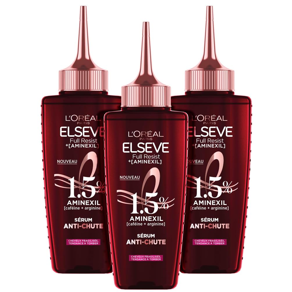 L'Oréal Paris - la Cure Anti-Chute Full Resist - Aminexil + Caféine + Arginine - Sérum - Pour Cheveux Fragiles, Perte de Cheveux - Longueurs Renforcées, Cuir Chevelu Moins Visible - Elsève - Lot de 3