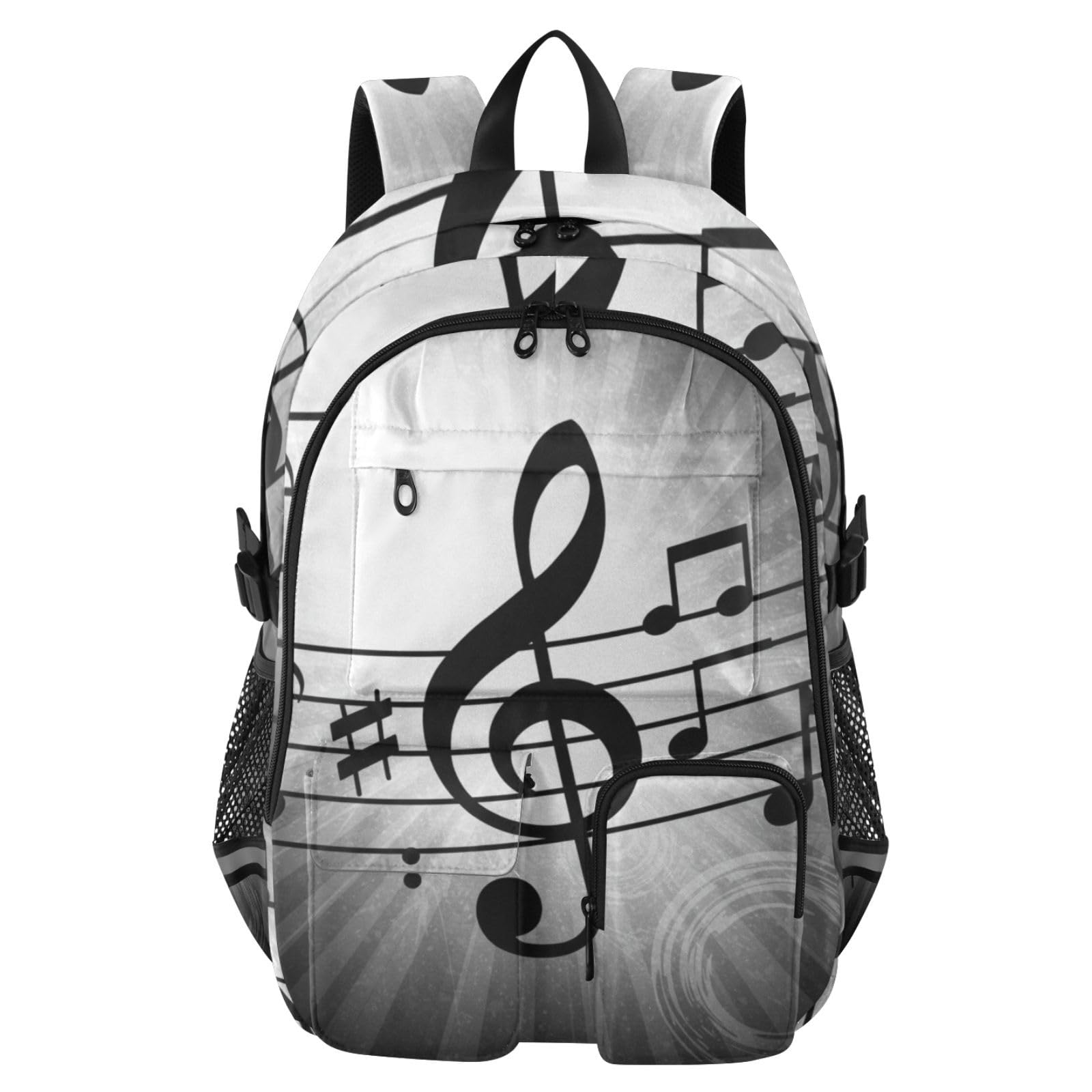 Mnsruu Musiknoten-Schulrucksack mit Laptopfach, große Schultasche für Teenager, Mädchen, Jungen, 17,5 cm Reiserucksack, Rucksack für Schule, Freizeit, Tagesrucksäcke, College, Arbeit