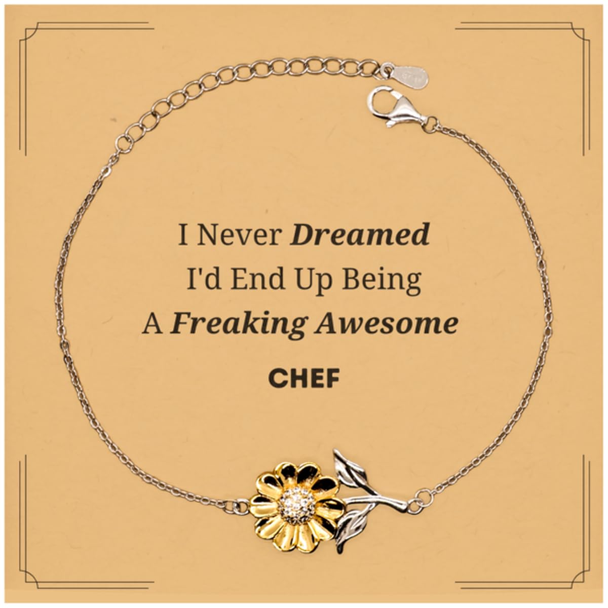 Christmas Chef Message Card Gifts, I Never Dreamed I'd End Up Being A Freaking Awesome Chef, Funny Chef Sunflower Bracelet Xmas Birthday Gifts For Coworkers, Men, Women, Friends, Colleague