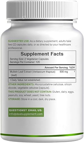 Miniatura 4 de Extracto de hoja de gordolobo 20,000 mg, 240 cápsulas vegetarianas - Suministro para 4 meses - Sin OMG, vegano