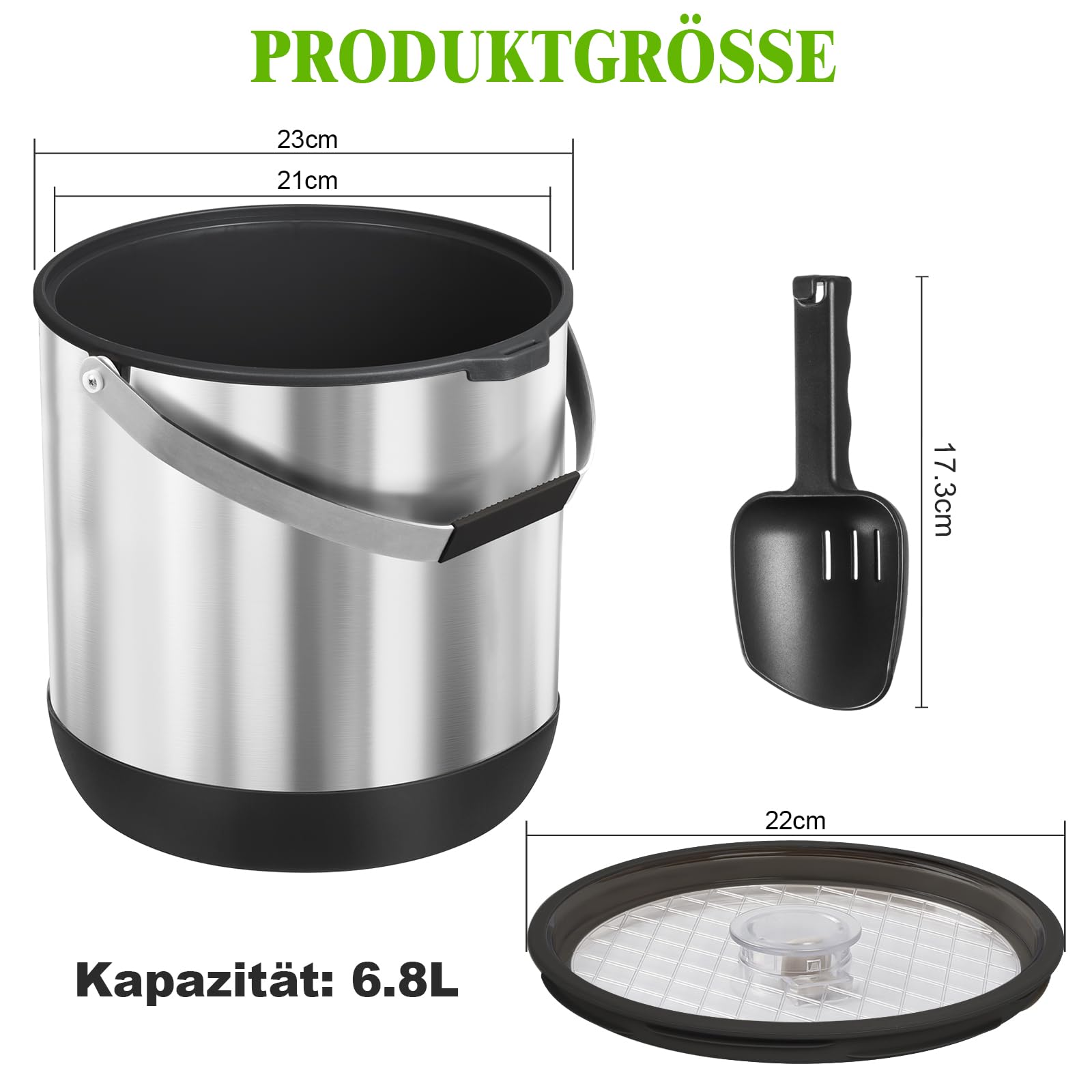 Cubitera de 6,8 L con tapa y pala, acero inoxidable, sin BPA, doble pared, aislado para cócteles y fiestas
