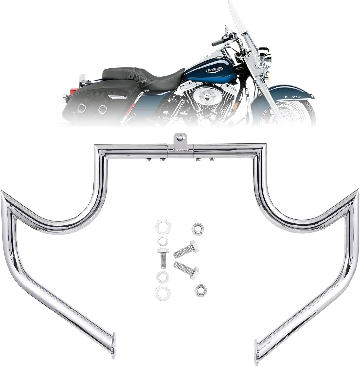 Crash Bar Engine Guard Highway Bar for Harley Davidson Touring Road King Street Glide Electra Glide CVO and Trike Models 97-08 (Black-Update)