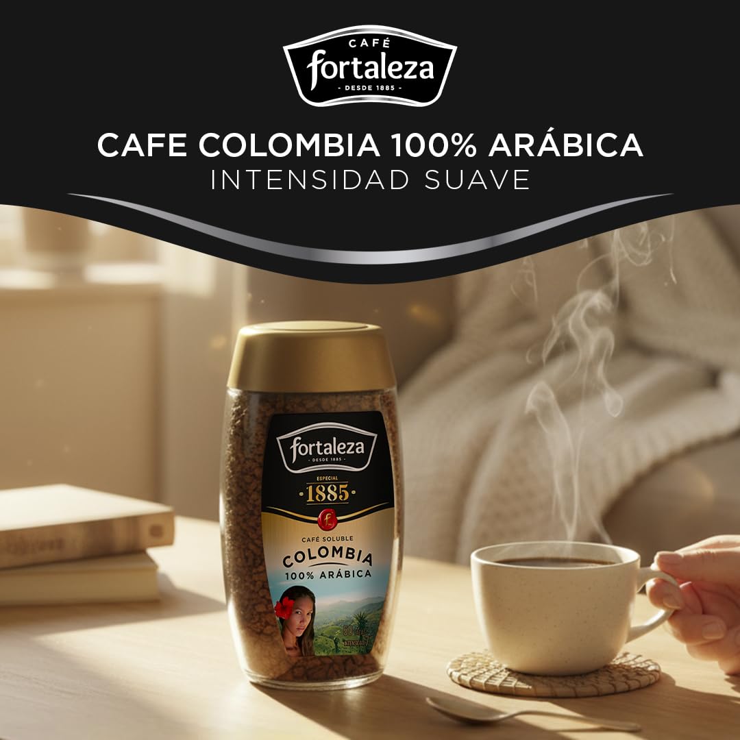 CAFÉ FORTALEZA Café Soluble 100% Arábica de Colombia Pack 100g x 6 (Total 600g) - Café Instantáneo Suave con Matices Florales y Herbales - Café Soluble de Tueste Natural para Despertar tu Día