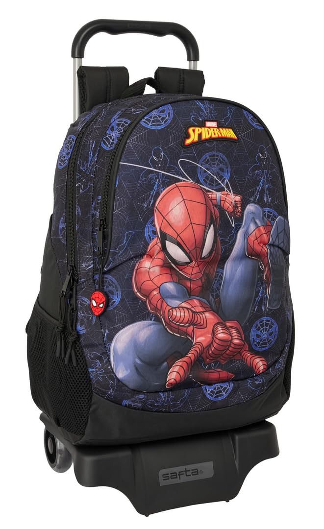 Safta SPIDERMAN ATTACK - Mochila Escolar con Carro, Ideal para Niños de Diferentes Edades, Cómoda y Versátil, Calidad y Resistencia, 33x15x43 cm