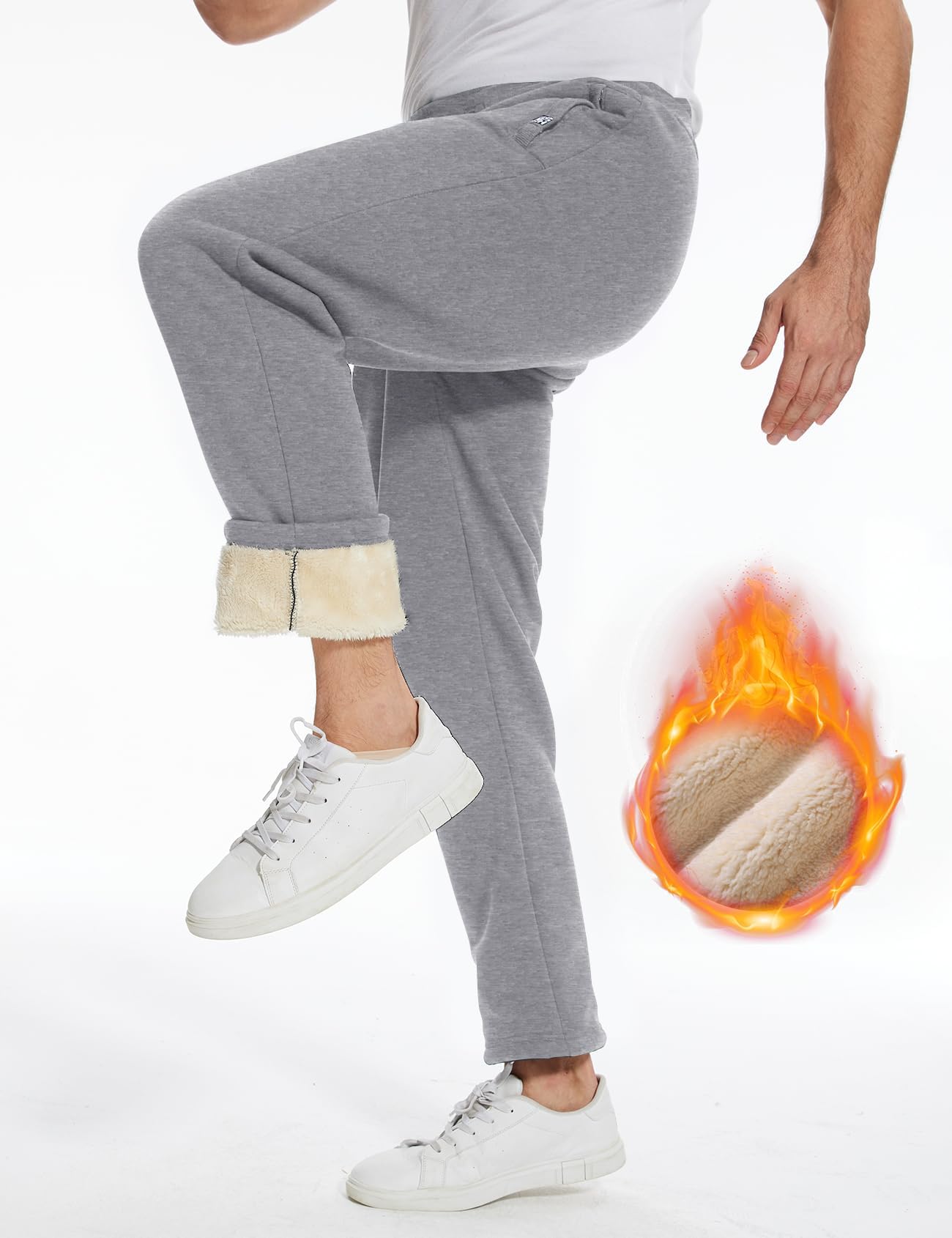 Flygo Fleece-Hose für Herren, warm, für den Winter, aktive Sherpa-Futter, Sweatpants