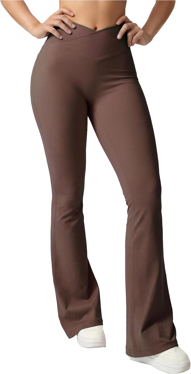AUROLA Fire Flare Leggings for Women, Crossover High Waisted Yoga Pants Tummy Control Wide Leg Bootcut Leggings