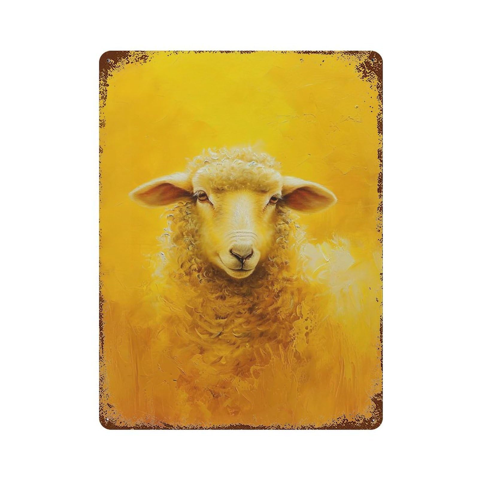 Rust Effect Golden Fleece Sheep Vintage Rust Metal Sign 15.7"x11.8", Vintage Wall Decor for Garage, Bar And Workshop Decor