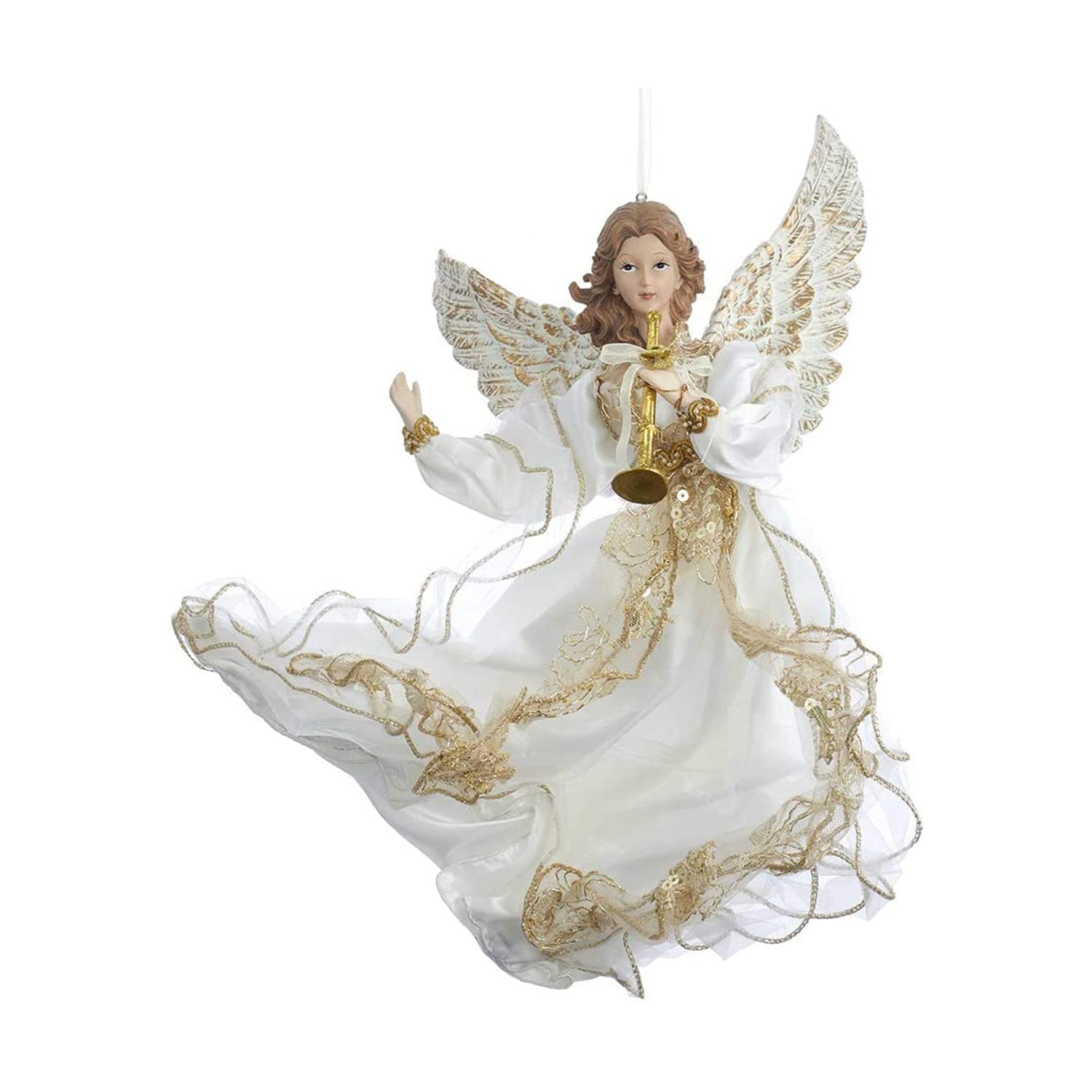 Kurt S. Adler Ivory and Gold Flying Angel Christmas Tree Ornament 12 Inch J6064 New