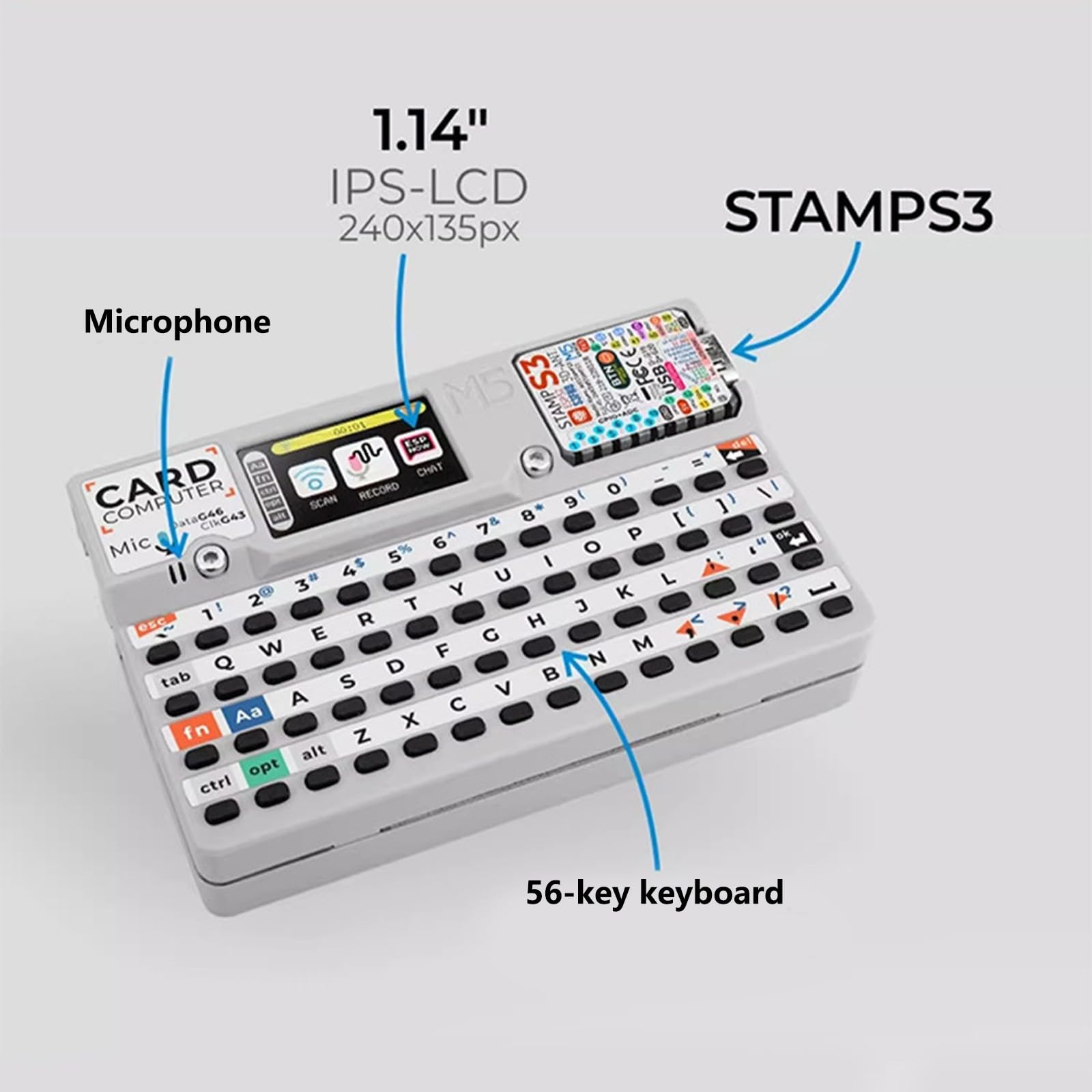 Cardputer StampS3A Carte de développement pour ordinateur portable Écran 2,9 cm 56 touches