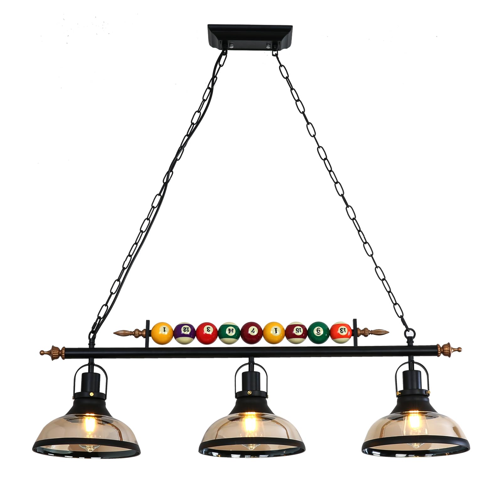 Retro Industrial Pendant Light, Black American Wrought Iron Snooker Bar Restaurant Style Chandelier,Hanging Lamp for Pool Table, Dining Table, Island Table [Energy Class F]