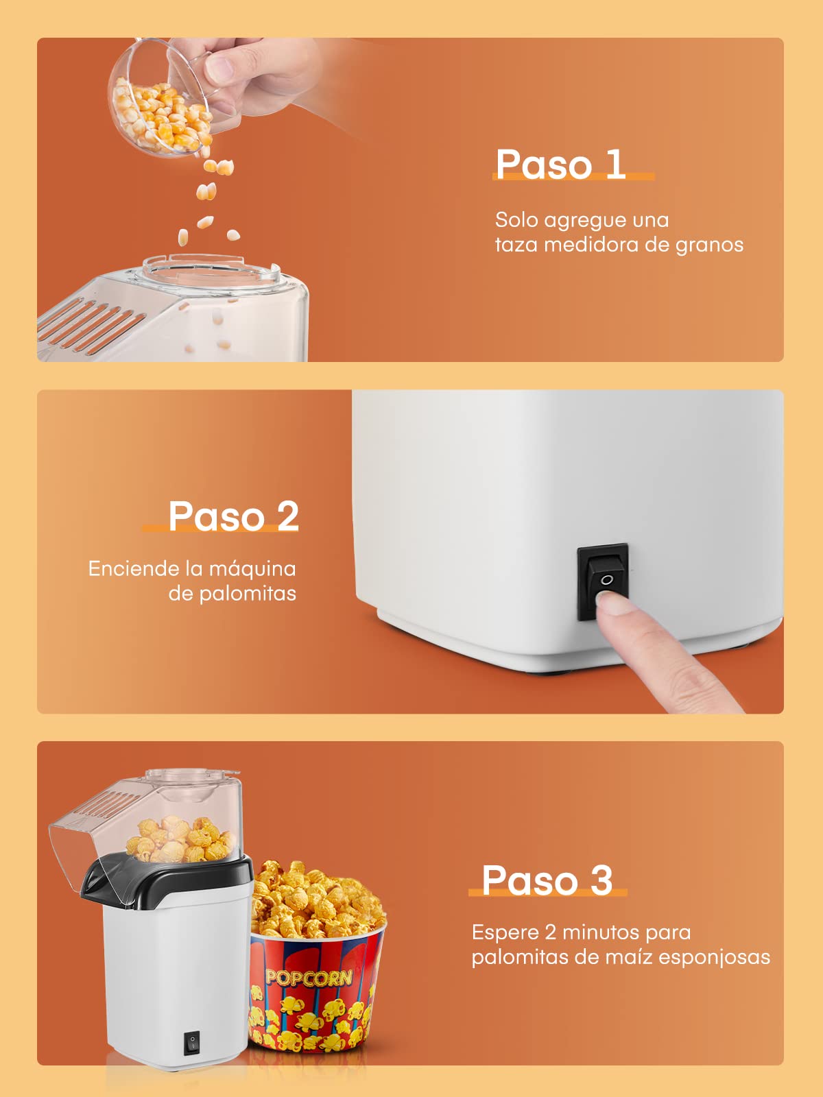 HOUSNAT Palomitero, 1200W Máquina Eléctrica de Palomitas con Aire Caliente, Palomitas de Maíz listas en 2 Minutos, para Fiesta, Noche de Película, Partido de Fútbol, Blanco