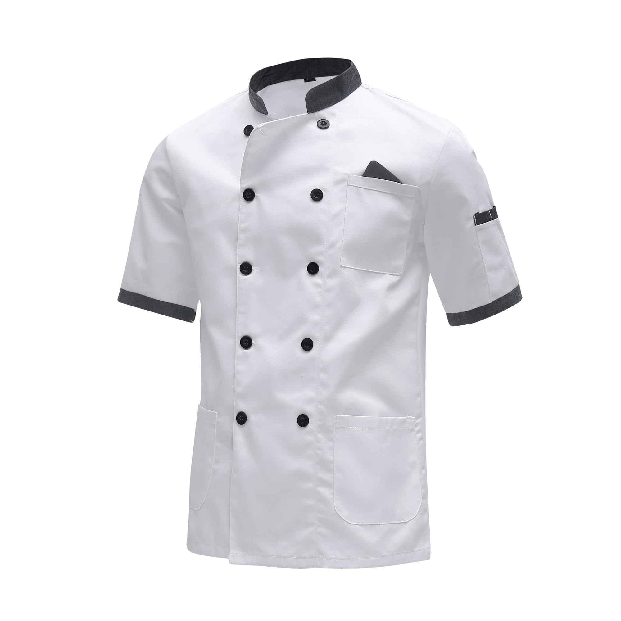 Kochjacke Kurzarm für Herren & Damen Kochjacke Unisex Küche Hotel Uniform Kurzarm Professional Kochjacke Modern Style Chef Bäckerjacke mit Tasche