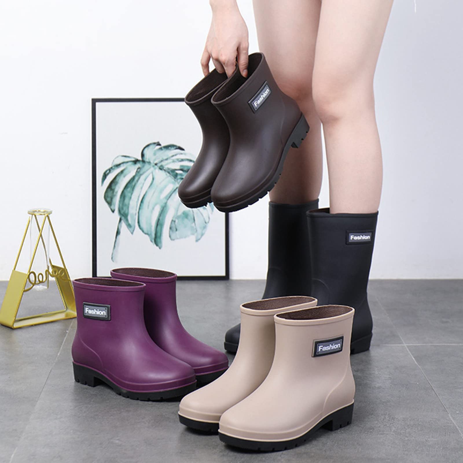 Botas de goma para mujer, impermeables, botas de lluvia, botas de lluvia, botas de goma antideslizantes, botas de jardín, medias botas de tobillo, botines para exteriores, botas de goma, tallas 37-40