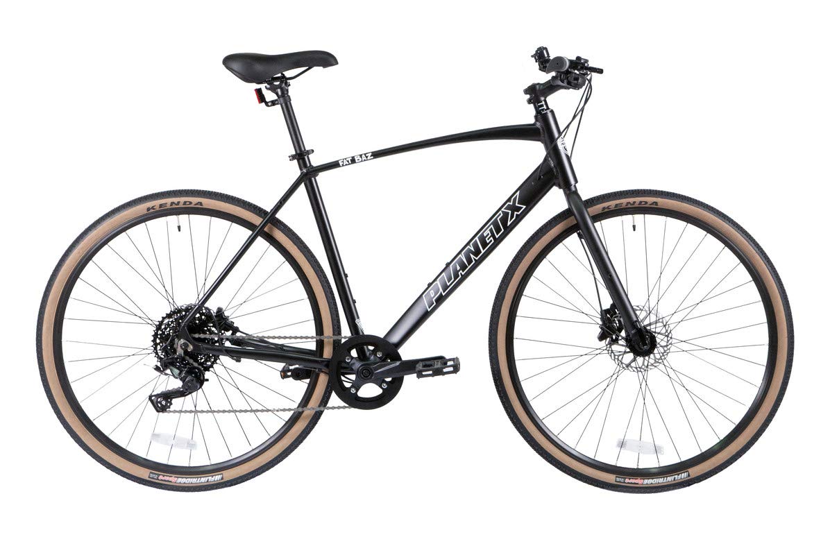 Planet X Fat Baz Hybrid Bike Adventure Cycle Road Bicycle With Disc Brakes (Satin Black Small)